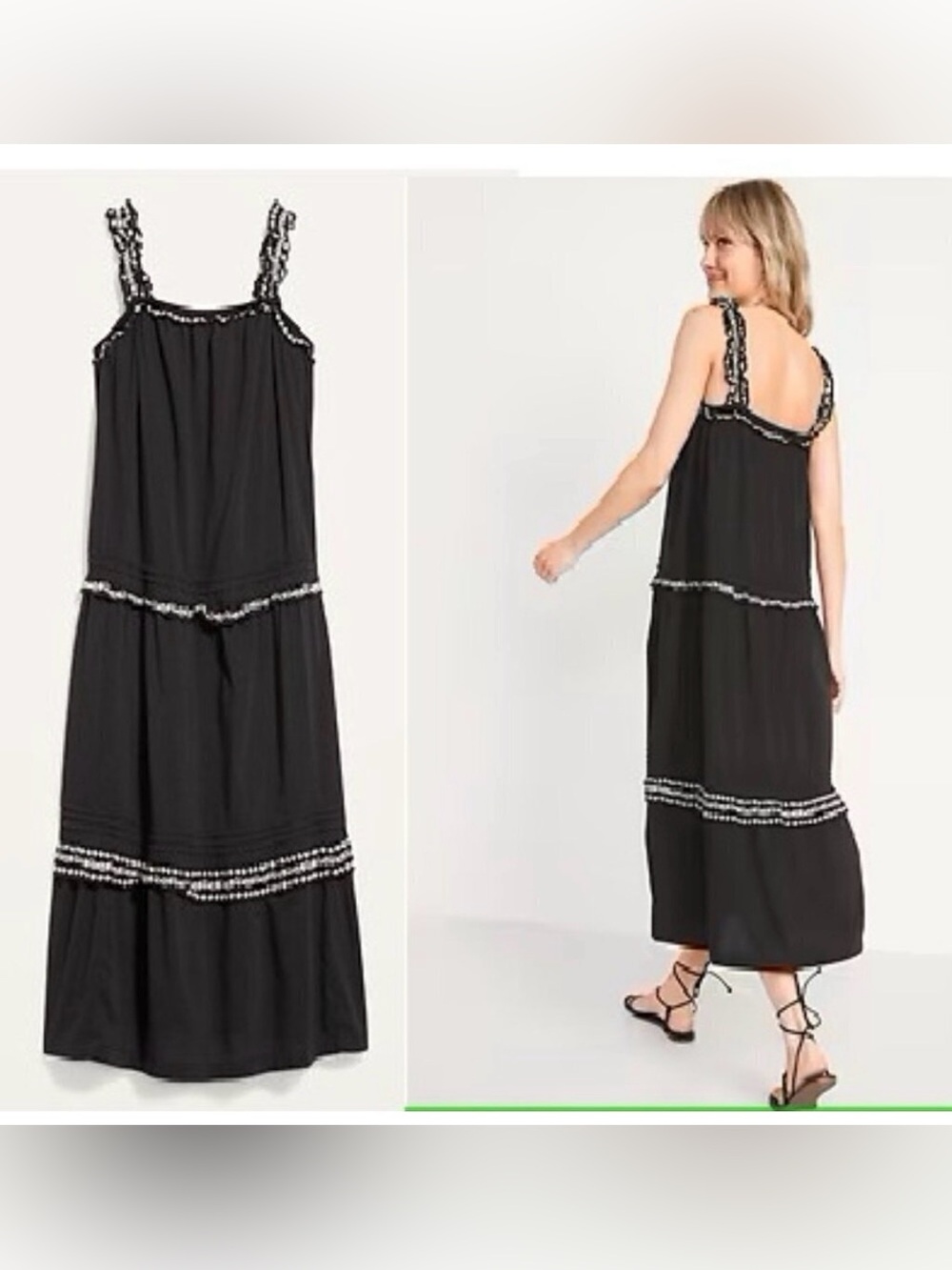 🌸Old Navy Sleeveless Ruffle-Neck Tiered Midi Swing Dress Black/White Size small